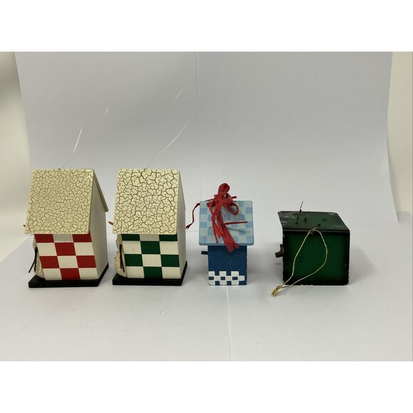 Birdhouse Small Four Different Wooden Or Metal Christmas Ornaments - Picture 6 of 10